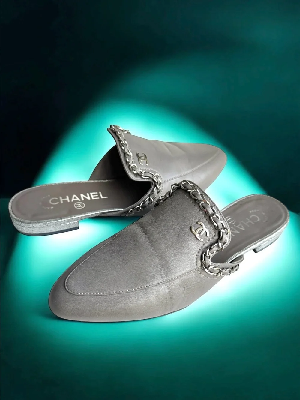 CHANEL Interlocking CC Logo Mules Flats Loafers